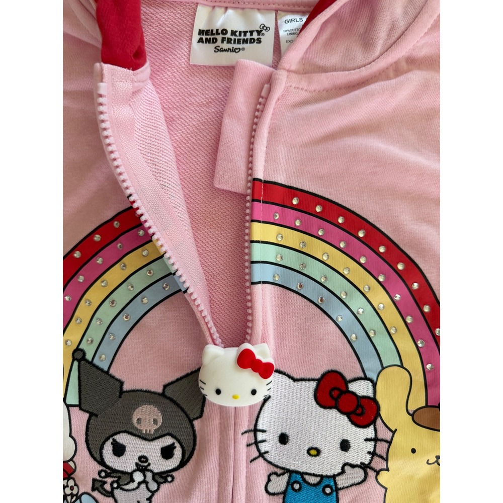 Hello Kitty and Friends Sanrio Girls Pink Rainbow Zip Up Hoodie Large 10/12 NWOT - Picture 4 of 10